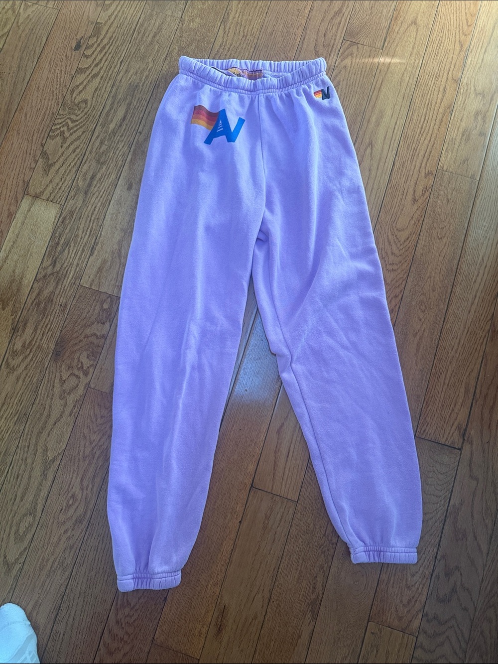Aviator Nation Lilac Joggers with Rainbow Logo
